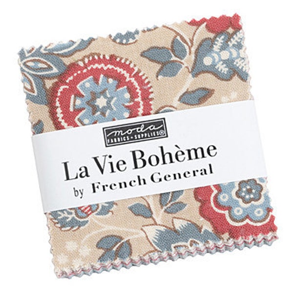 Moda La Vie Boheme MINI Charm Pack, French General Quilting Fabric Cotton Squares, 13900MC, SQ55