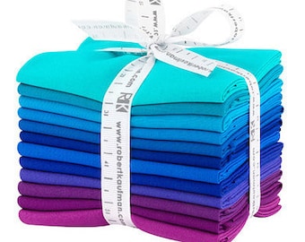 Robert Kaufman Kona Cotton Solids - Peacock Fat Quarter Bundle, 12 Pieces, Precut Cotton Quilting Fabric, FQ-1369-12, F15