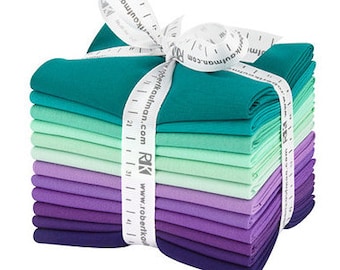 Kona Cotton Solids Fabric - Aurora, Fat Quarter Bundle, 12pc, Robert Kaufman, Precut Quilting Cotton, FQ-1382-12, F12
