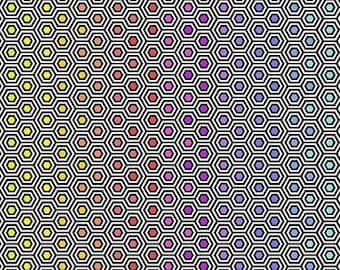 Tula Pink Linework Hexy Rainbow Fabric, PWTP151 Ink, Free Spirit Quilting Fabrics, Fabric by Half Yard Increments, 100% Cotton, FS07-A