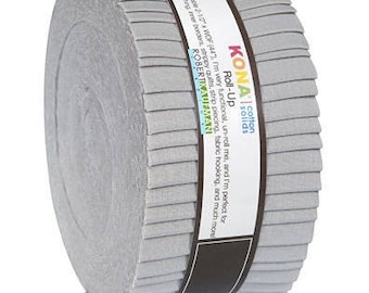Robert Kaufman Kona Cotton Solids - Ash Roll Up, Fabric Strips, Quilting Cotton, Jelly Roll, RU-195-40, J10