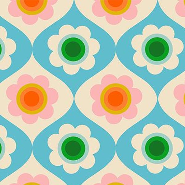 Melody Miller Trinketry Turquoise RS0114-18, Ruby Star Society for Moda Fabric, Retro Floral, 100% Cotton