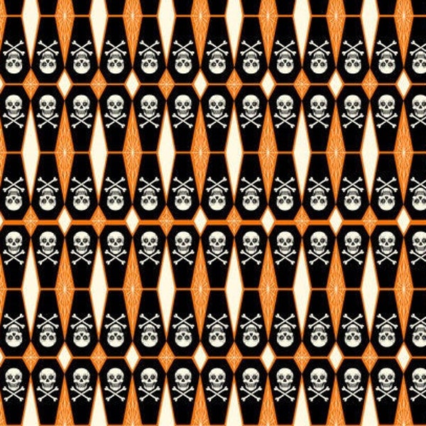 Fabric Remnant 26" x 44" Rachel Hauer Storybook Halloween Tombstones, PWRH070 Black, Free Spirit Fabric, Halloween, 100% Cotton, #R-2548