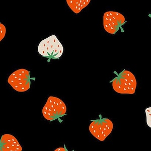 Kimberly Kight Strawberry Black RS3085-22, Ruby Star Society, Moda Fabric, Retro Kitsch, 100% Cotton Fabric
