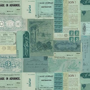 Tim Holtz Palette Teal Ephemera Teal PWTH275, Free Spirit Fabric, Vintage Fabric, 100% Cotton Fabric, 275-Teal