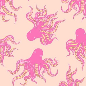 May include: Pink octopus pattern fabric with yellow accents on a peach background. The fabric features multiple pink octopuses with yellow dotted tentacles. The text "RUBY STAR SOCIETY" is at the bottom.