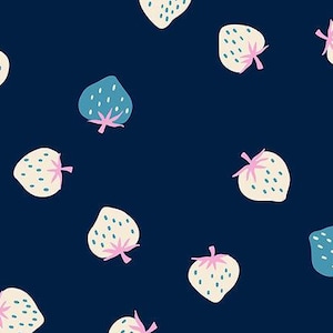 Kimberly Kight Strawberry Navy RS3085-21, Ruby Star Society, Moda Fabric, Retro Kitsch, 100% Cotton Fabric