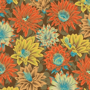 Cactus Flower, PWPJ096 Brown, Kaffe Fassett Collective, Philip Jacobs Fabric, 100% Cotton, #KC468