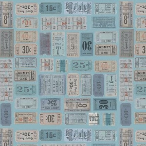 Tim Holtz Palette Blue Tickets PWTH282.BLUE, Free Spirit Fabric, Vintage Fabric, 100% Cotton, #L-03C