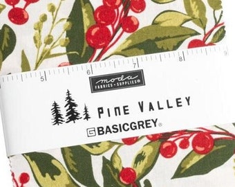 PRE-ORDER, Pine Valley Charm Pack, 5" Squares, BasicGrey, Moda Fabric, Christmas Holiday, 30740PP, May 2024 Release