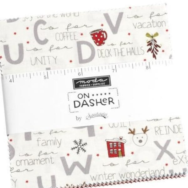 PRE-ORDER, Moda On Dasher Fabric Charm Pack 5" Squares, Sweetwater, Christmas Holiday Reindeer, Quilting Cotton, 55660PP, June 2024 Release