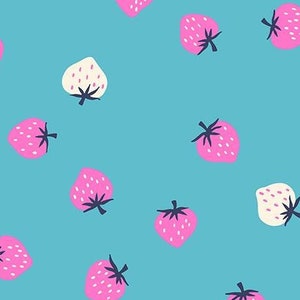 Kimberly Kight Strawberry Turquoise RS3085-20, Ruby Star, Moda Fabric, Retro Kitsch, 100% Cotton Fabric