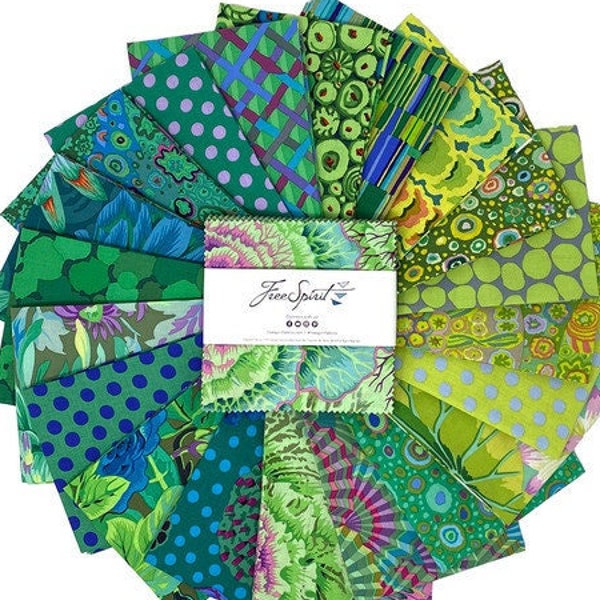 Kaffe Fassett Classics Plus Meadow, 5" Charm Pack, Fabric Squares, Free Spirit Fabric, FB6CPGP.MEADOW, SQ110