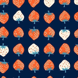 Kimberly Kight Strawberry Navy RS3084-23, Ruby Star Society, Moda Fabric, Retro Kitsch, 100% Cotton Fabric