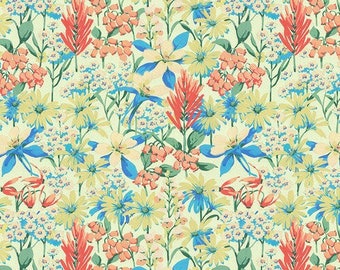 Martha Negley Nation of Flowers Rocky Mt Wildflowers Sky PWMN053, Free Spirit Fabric, 100% Cotton Fabric, #FS865