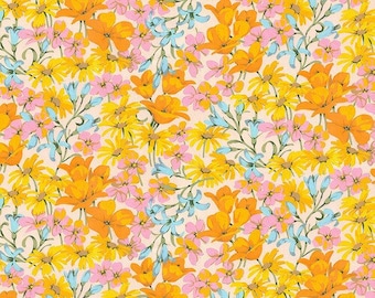Martha Negley Nation of Flowers Pacific Coast Golden PWMN054, Free Spirit Fabric, 100% Cotton Fabric, #FS870