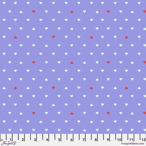 Fabric Remnant 29&quot; x 44&quot; Tula Pink Besties Unconditional Love, PWTP221 Bluebell, Free Spirit Fabric, Hearts Love, 100% Cotton, #R-1953