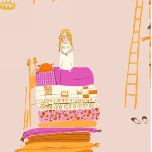 2008 HTF Extremely Rare Heather Ross Far Far Away Original, 39658-5 Pink, Princess and the Pea, Windham Fabrics 100% Cotton, RARE-ROSS