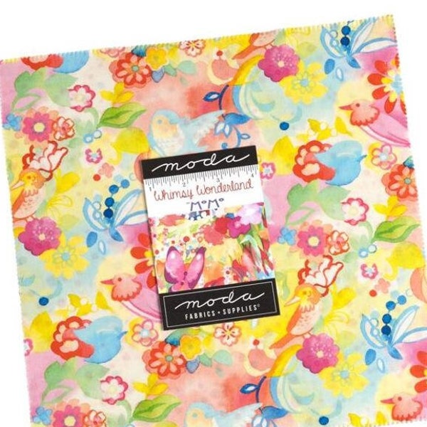 Moda Whimsy Wonderland Fabric Layer Cake, 10" Squares, MoMo Fabric, Tie Dye Floral, 33650LC, B21