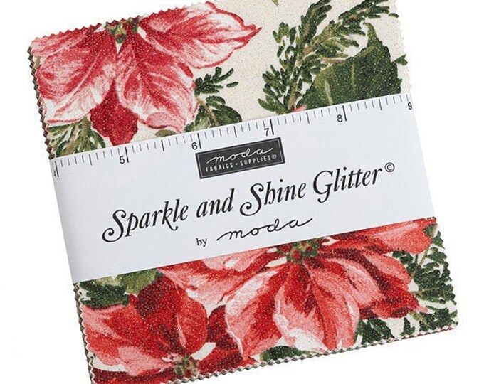 Sparkle and Shine Glitter, 5 Charm Pack, Christmas Fabric, Moda Fabric