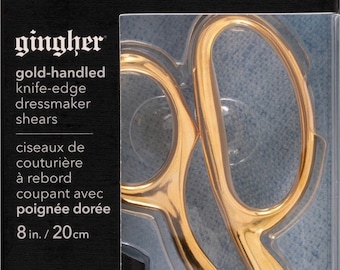 Gingher 8in Gold-Handled Knife-edge Dressmaker Shears, High Quality Sewing Quilting Scissors, 220780