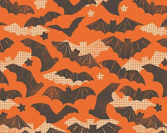 Spooktacular Fabric Gone Batty by Maude Asbury,  PWMA007 Orange, Halloween Fabric Free Spirit Fabrics, 100% Cotton, BB30,  #FS321