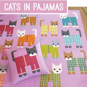 Elizabeth Hartman, motif de courtepointe chats en pyjama EH074