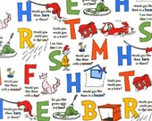 Dr. Seuss Fabric, Green Eggs Ham, ADE-13703-203 Alphabet, Robert Kaufman, 100 Cotton, S10