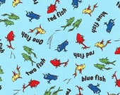 Dr. Seuss Fabric, One Fish Two Fish, ADE-16328-4 Blue, Robert Kaufman, 100 Cotton, S27