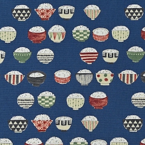 Kokka Yummy Rice Bowl КОКУКА-16070-1-D, Japanese Food Drink Fabric, 100% Cotton Oxford Canvas