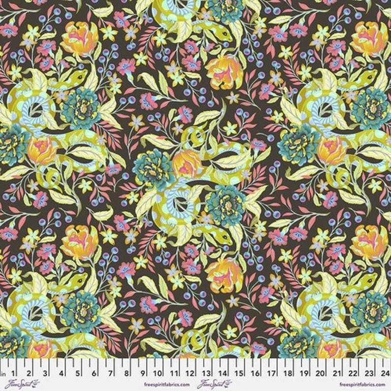 Tula Pink Moon Garden Hissy Fit PWTP196 Dawn Free Spirit Snake Fabric, 100% Cotton, FS517 image 1