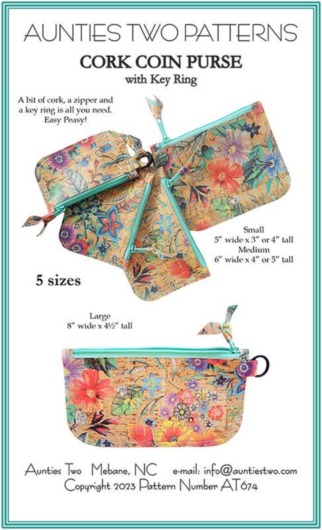 Cork Coin Purse Pattern, Quilting Sewing, by Aunties Two Patterns, AT ...