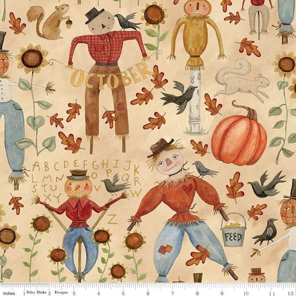 PRE-ORDER, Bittersweet Farm, C14850 Cornsilk, Teresa Kogut, Riley Blake Fabric, October Scarecrows, 100% Cotton, July 2024 Release