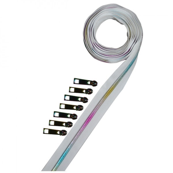 Metallic Zipper Tape Rainbow - White, by Decorating Diva, WHT-MU