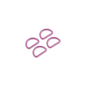 May include: Four magenta-colored D-rings arranged on a white background. Each ring is a half-circle shape with a straight bar closure. The rings are made of a shiny metal material.