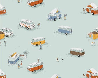 PRE-ORDER, Heather Ross Favorites Bus Aqua 55211D-3, Windham Fabric, 100% Cotton Fabric, June 2026 Release
