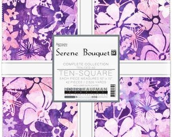 Serene Bouquet Batiks 10" Ten Squares, Robert Kaufman Fabric, Floral Batiks, Layer Cake, TEN-1372-42, B11