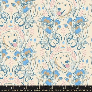 Fabric Remnant 18&quot; x 44&quot; Sarah Watts Dog Park Golden Garden Shell RS2093-11, Ruby Star Society, Moda Fabric, Retro, 100% Cotton, #R-2024