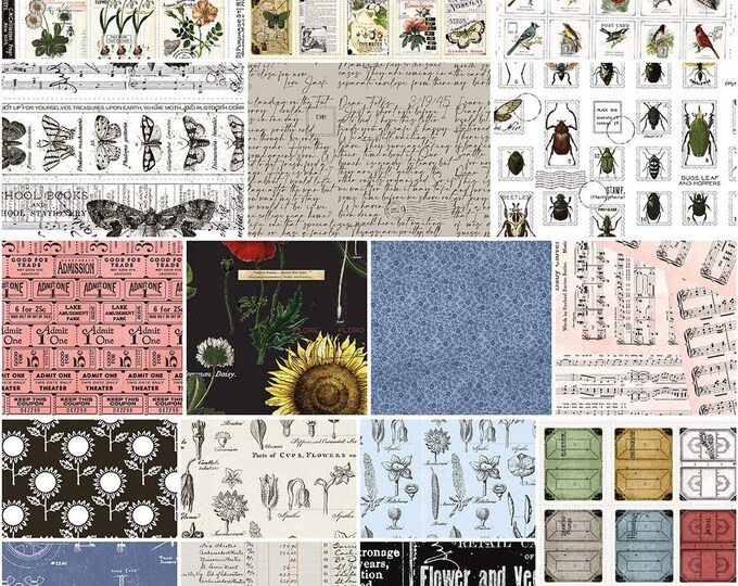 J. Wecker Frisch Art Journal Black, 1yard Bundle Panels, 17pc, Riley