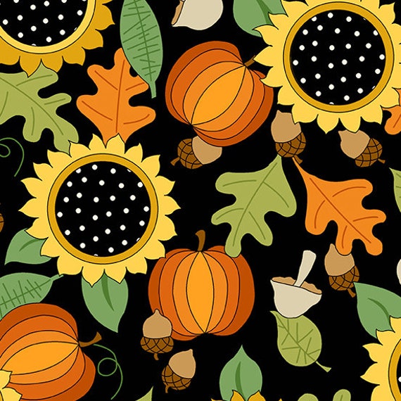 Give Thanks Black Sunflower Fabric by Kim Schaefer - Andover