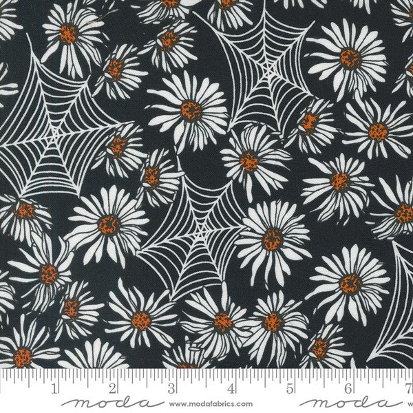 Noir Whispering Webs Midnight Pumpkin, 11541-13, Alli K Designs, Moda Fabric, Halloween Spiders, 100% Cotton, #2754