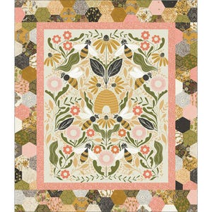 Gingiber Bee Garden Quilt Kit, Moda Fabric, Floral Flowers Bumblebee, KIT48410