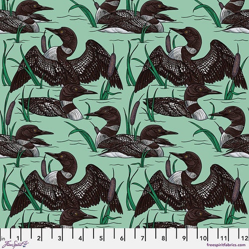 FQ Rachel Hauer Birds of a Feather Fabric, Loons, PWRH051 Oasis, Birds, Free Spirit Fabric, 100% Cotton Fabric, #R-1146