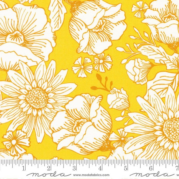 Kate Spain Sunflowers in my Heart Fabric, 27320-31 Sunshine, Moda Fabric, Sun Flowers, 100% Cotton, #2440