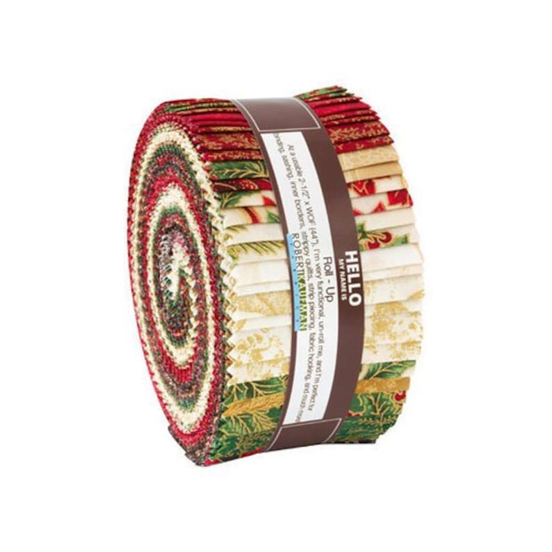 Peggy Toole Holiday Flourish 12 Holiday Roll Up 2.5 Precut Metallic Fabric Quilting Strips Lunn Studios RU-823-40
