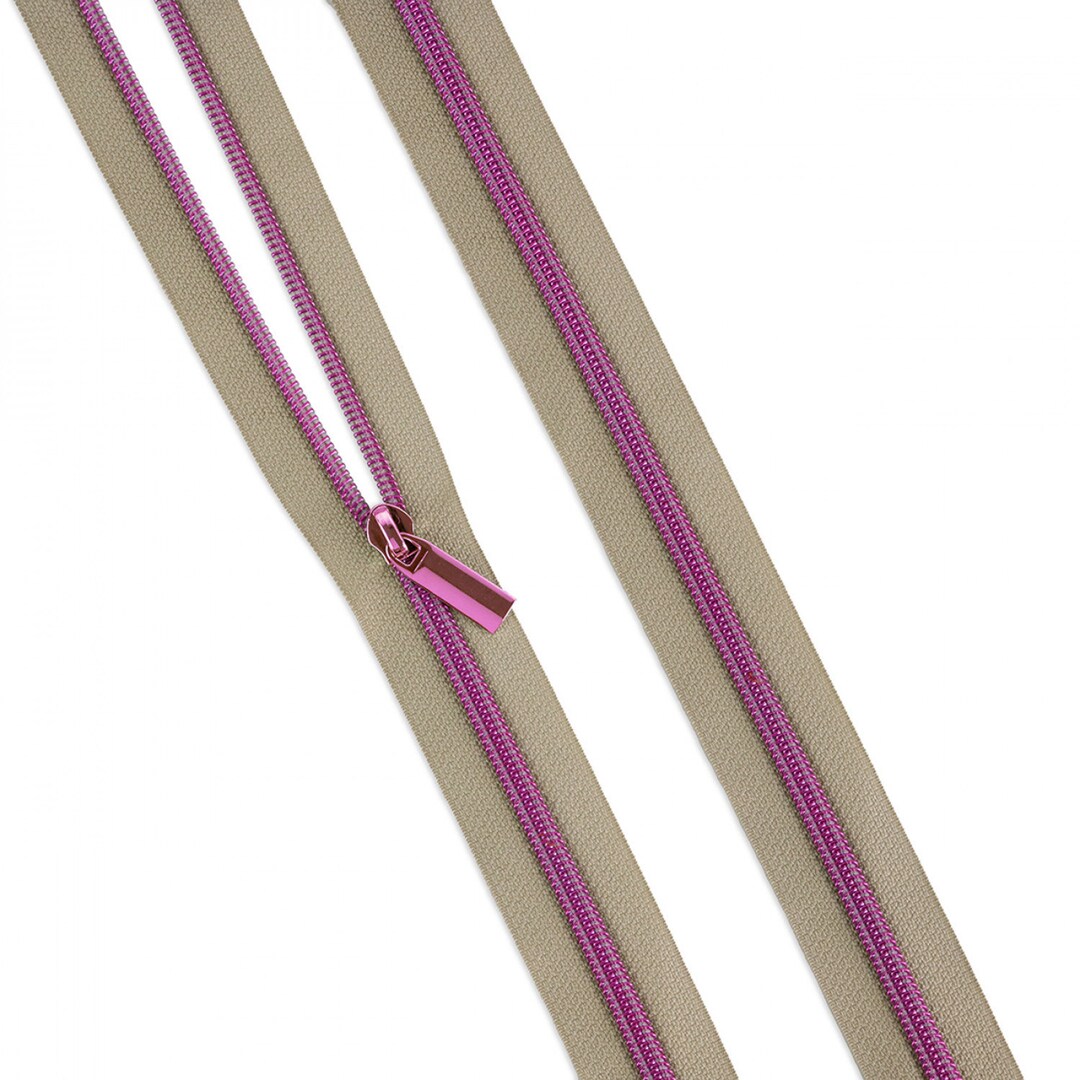 Tula Pink Beige #5 Nylon Tula Coil Zipper 3yds and 9 Pulls