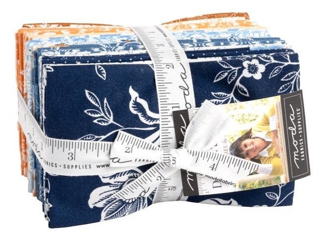 Denim & Daisies Fat Eighth Bundle, 34pc, Fig Tree for Moda Fabric, Navy Floral Flowers, 35380F8, F13