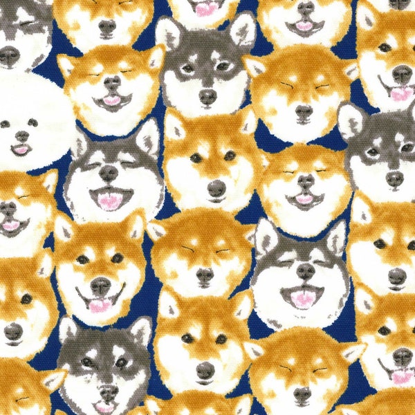 Kokka Dogs, KOKYKA-76070-2-D, Japanese Fabric, Shiba Inu Fabric, Cotton Oxford Canvas, #KO64