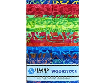 Woodstock Batik Strip Pack, 40 Strips Jelly Roll like 2.5" Strips by Island Batiks Fabrics J14