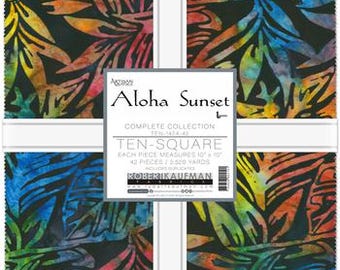 Robert Kaufman Aloha Sunset Batiks Ten Squares, Bright Batik Fabric, Layer Cake, TEN-1424-42, B28
